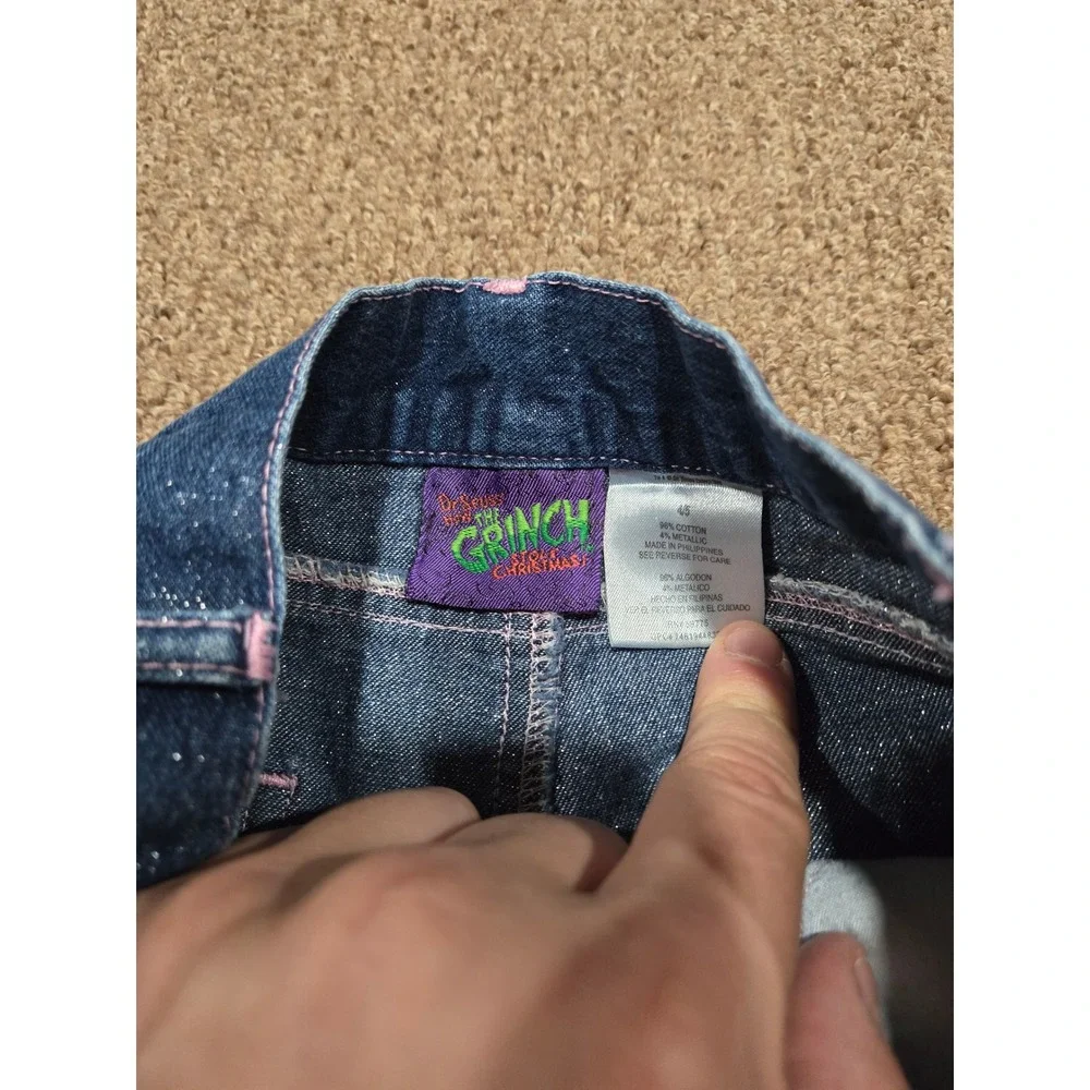 Kids Dr Seuss The Grinch Wide Leg Jeans Girls Size 4T Embroidered Sparkle‎